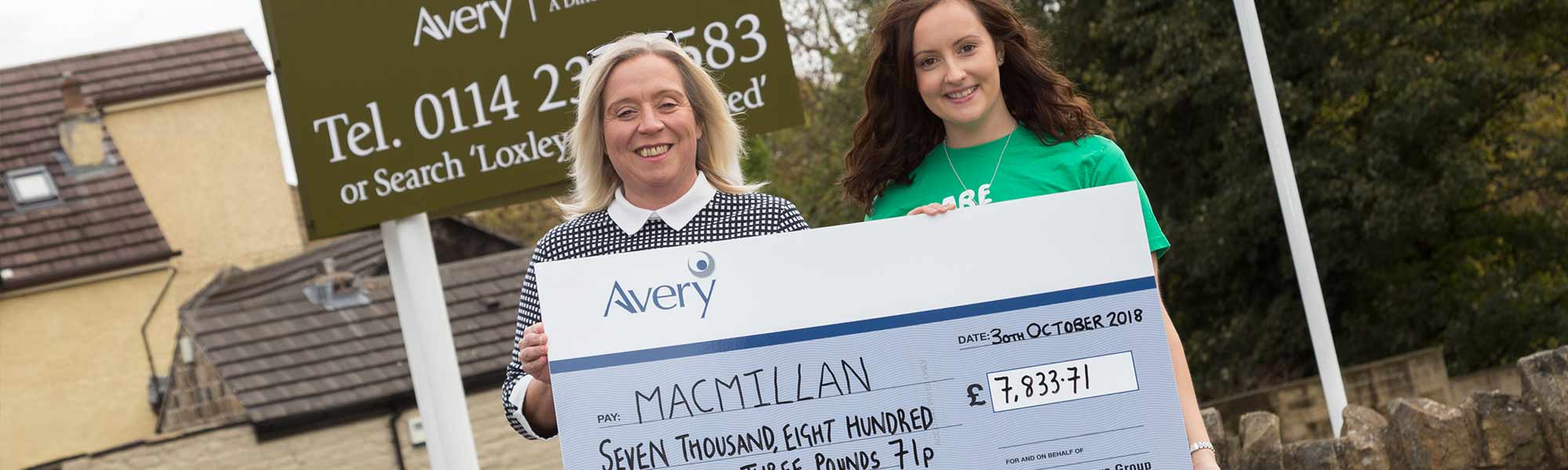 Macmillan Coffee Morning Cheque Presentation Avery Healthcare Loxley Park Banner Hero