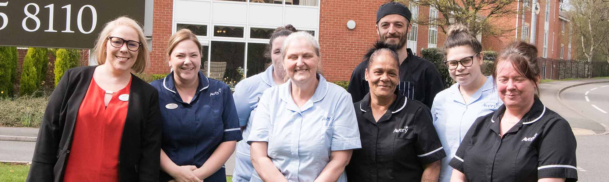 Acer Court Care Home Local Authority five 5 star quality banding nottinghamshire staff group photo carer housekeeping chef home manager banner hero