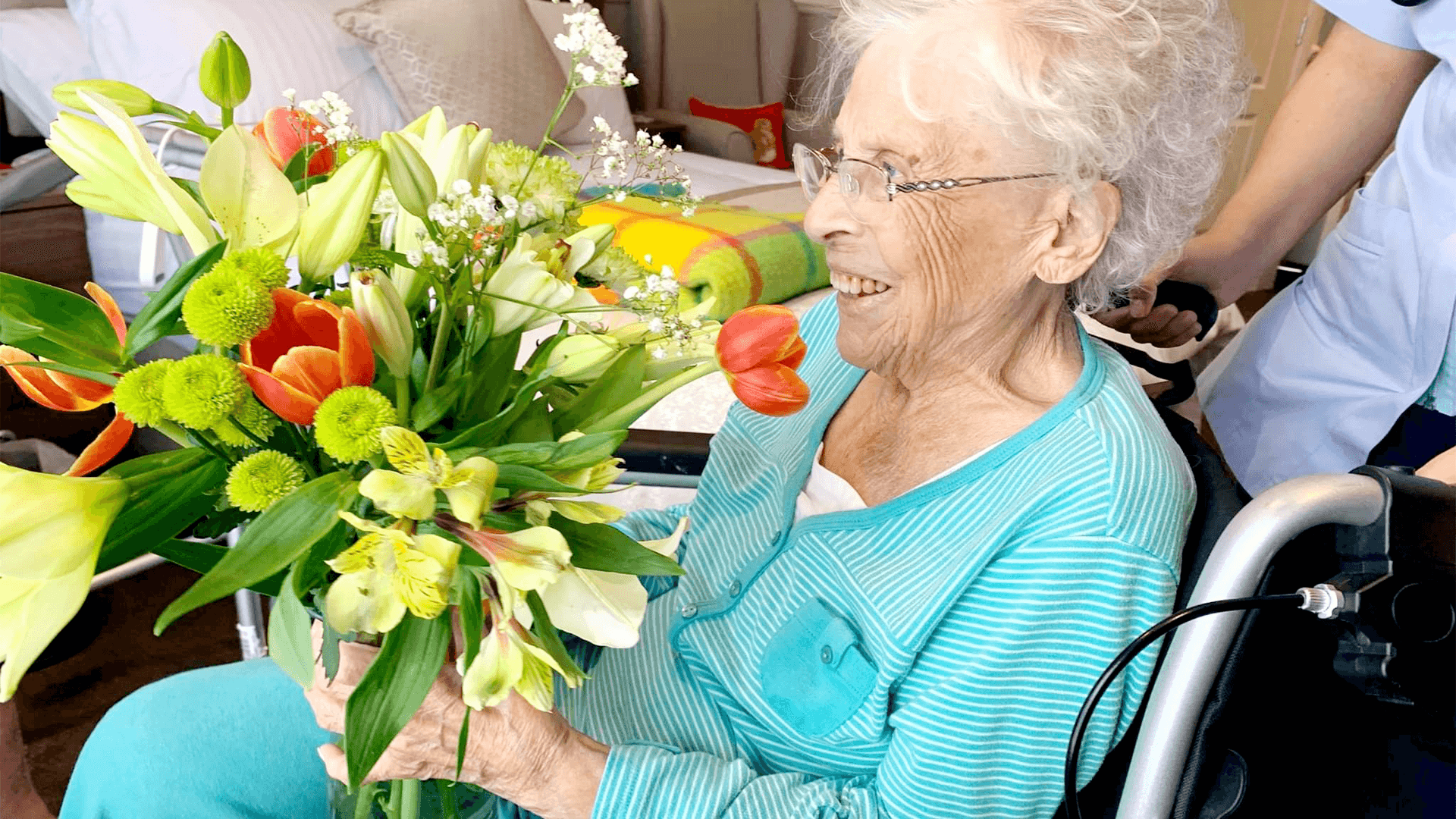 Avery Park resident with flowers